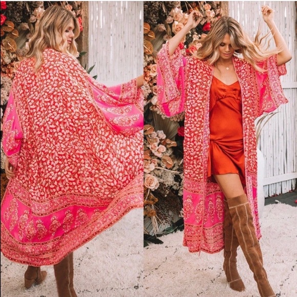 Boutique Tops - Red Coral Delirium Cotton Kimono Duster!